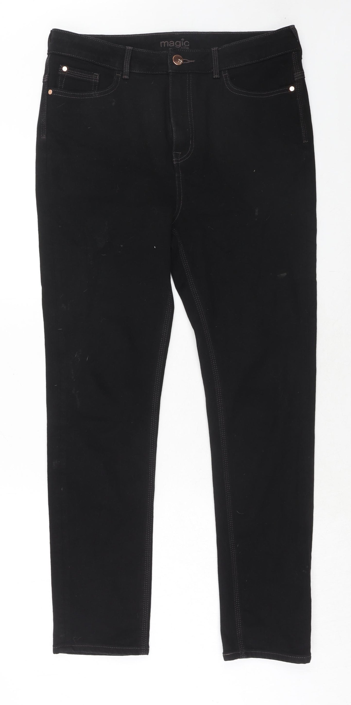 Marks and Spencer Womens Black Cotton Straight Jeans Size 14 Slim Button