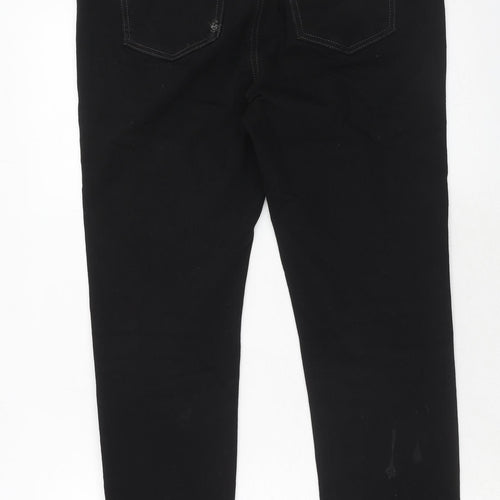 Marks and Spencer Womens Black Cotton Straight Jeans Size 14 Slim Button