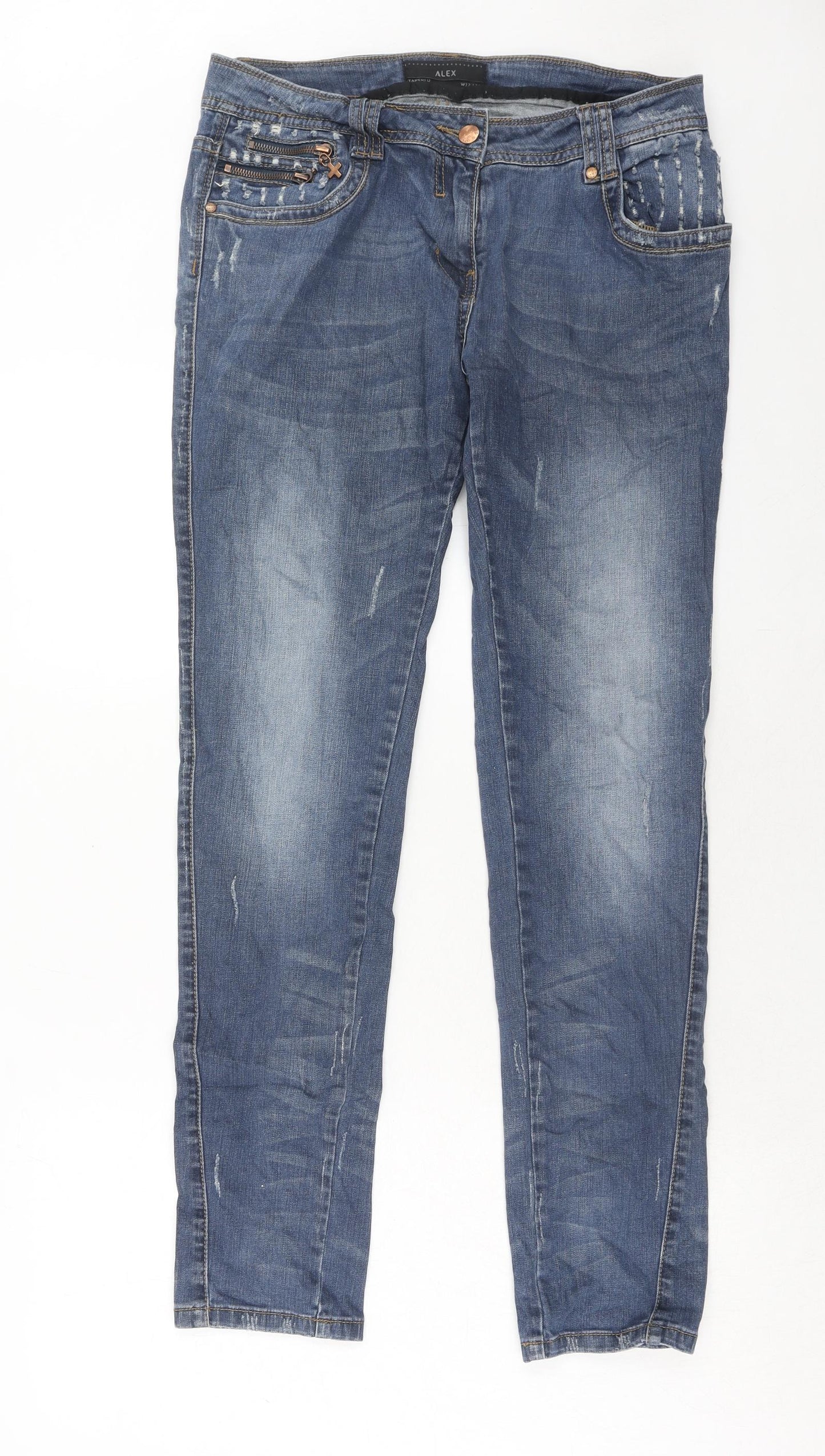 Crafted Womens Blue Cotton Straight Jeans Size 12 L32 in Regular Zip