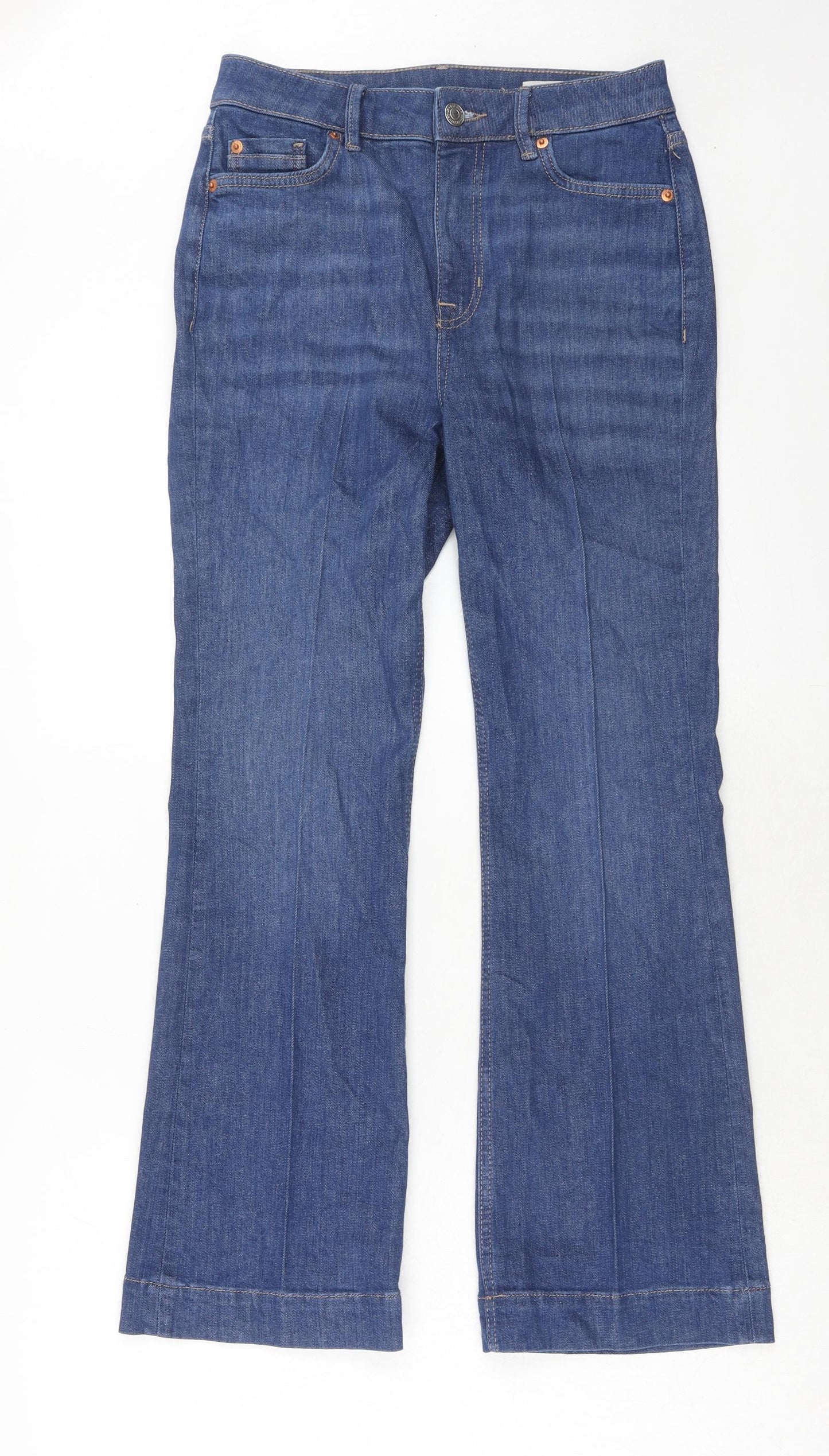 Marks and Spencer Womens Blue Cotton Bootcut Jeans Size 10 Slim Zip