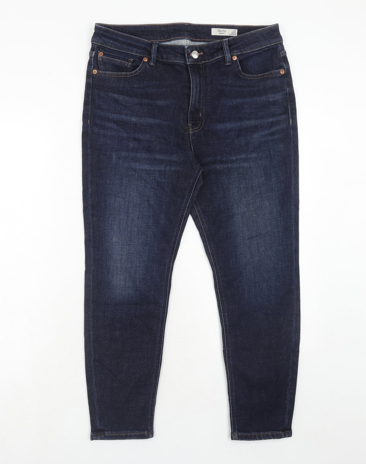 Marks and Spencer Womens Blue Cotton Skinny Jeans Size 16 Regular Zip