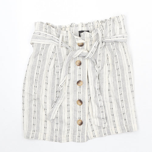 Topshop Womens Beige Geometric Linen A-Line Skirt Size 6 Button