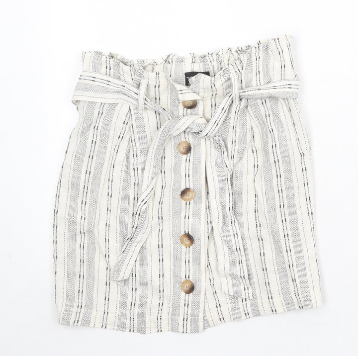 Topshop Womens Beige Geometric Linen A-Line Skirt Size 6 Button