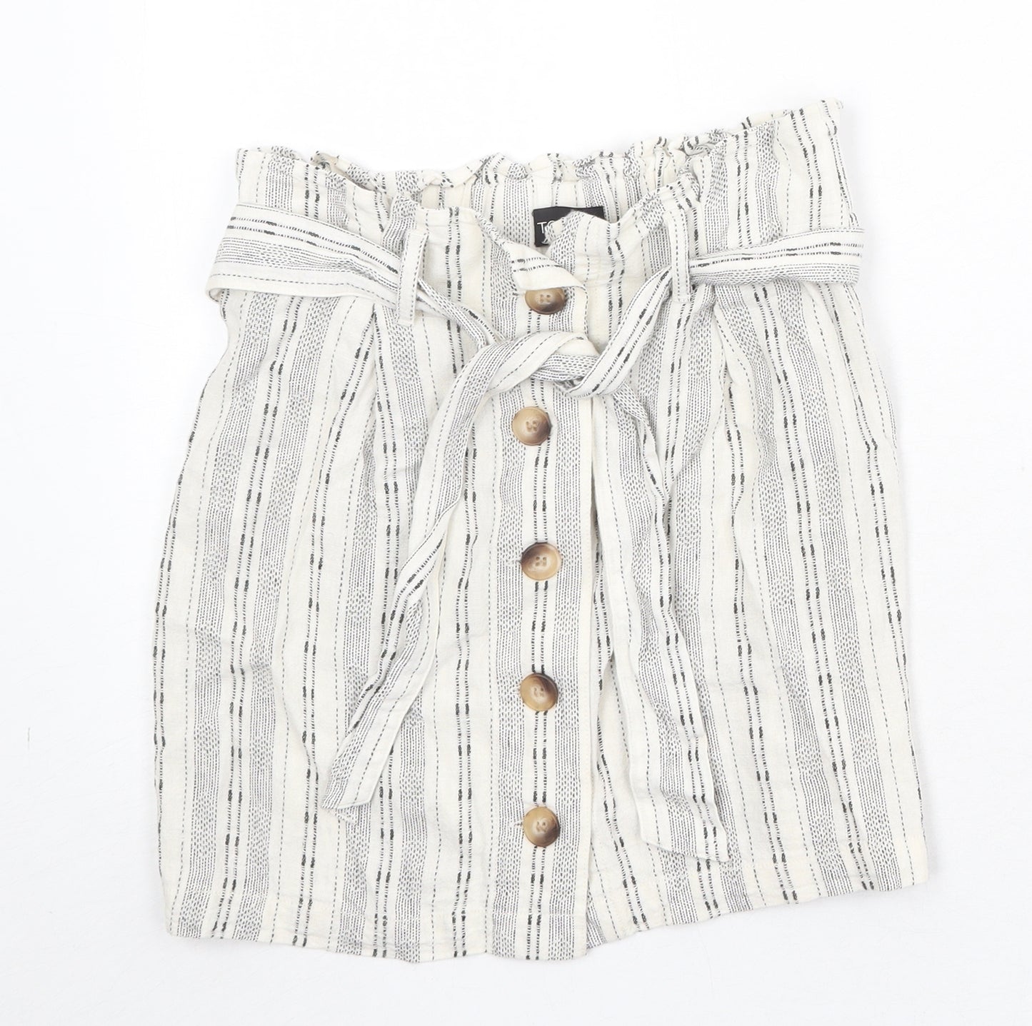 Topshop Womens Beige Geometric Linen A-Line Skirt Size 6 Button