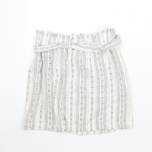 Topshop Womens Beige Geometric Linen A-Line Skirt Size 6 Button