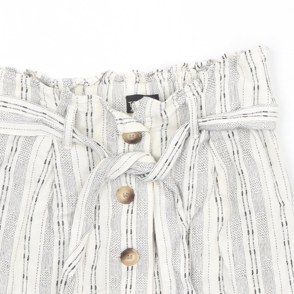 Topshop Womens Beige Geometric Linen A-Line Skirt Size 6 Button