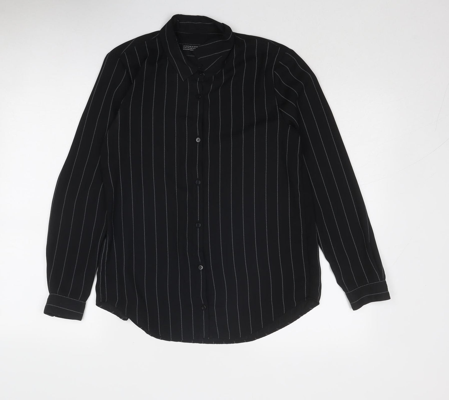 The Kooples Womens Black Striped Polyester Basic Button-Up Size 8 Collared