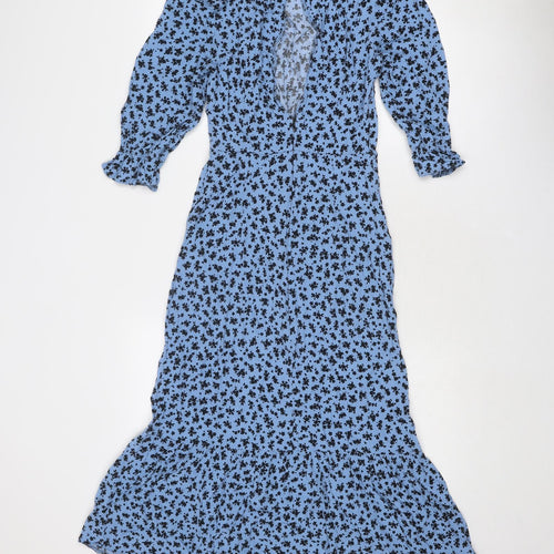 Nobody's Child Womens Blue Geometric Viscose A-Line Size 10 Round Neck Zip - Open Back