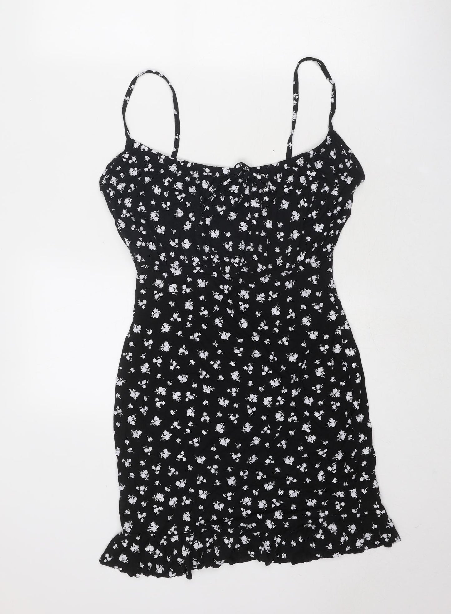 Select Womens Black Floral Polyester Mini Size 14 Square Neck Pullover