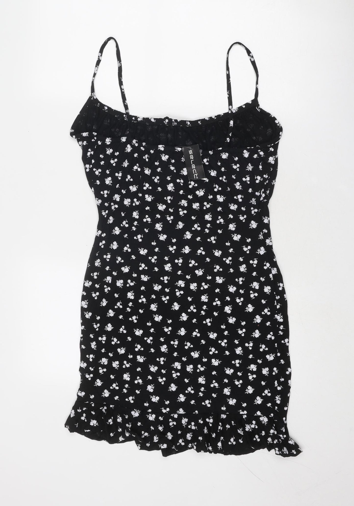 Select Womens Black Floral Polyester Mini Size 14 Square Neck Pullover