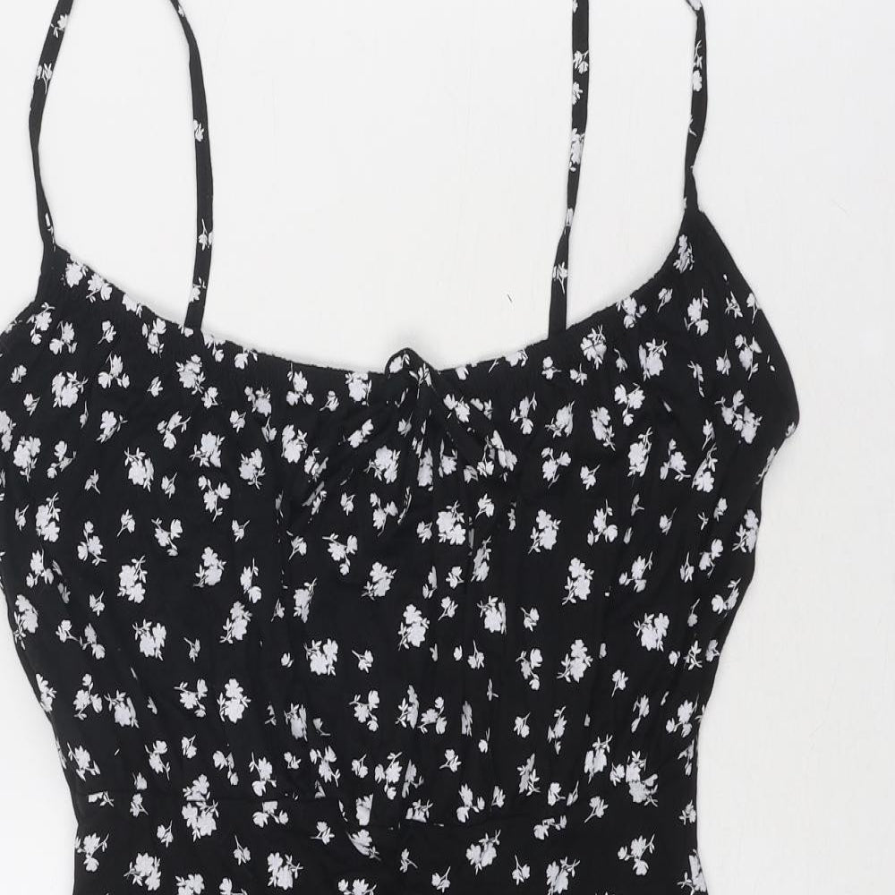 Select Womens Black Floral Polyester Mini Size 14 Square Neck Pullover