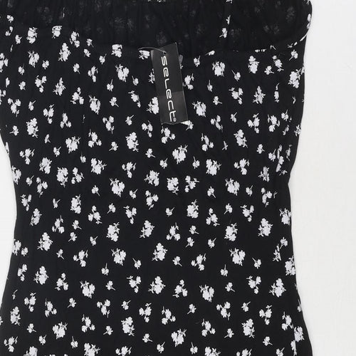 Select Womens Black Floral Polyester Mini Size 14 Square Neck Pullover