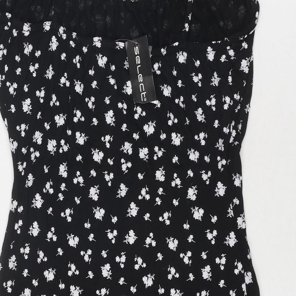 Select Womens Black Floral Polyester Mini Size 14 Square Neck Pullover