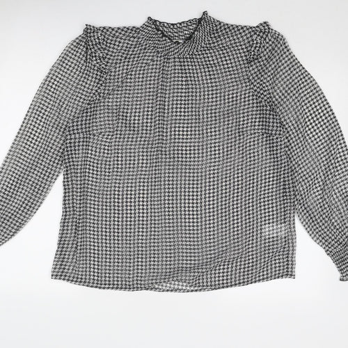 Cotton Traders Womens Black Geometric Polyester Basic Blouse Size 14 Mock Neck