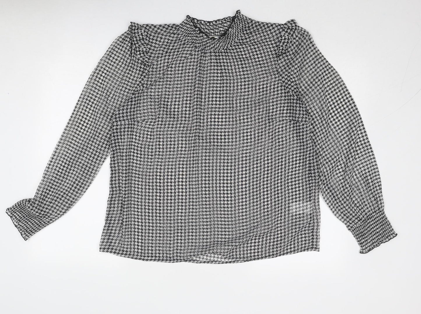 Cotton Traders Womens Black Geometric Polyester Basic Blouse Size 14 Mock Neck