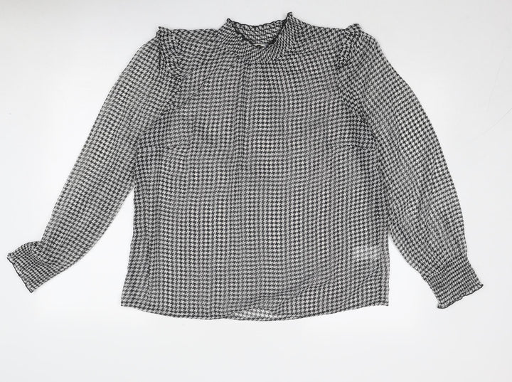 Cotton Traders Womens Black Geometric Polyester Basic Blouse Size 14 Mock Neck