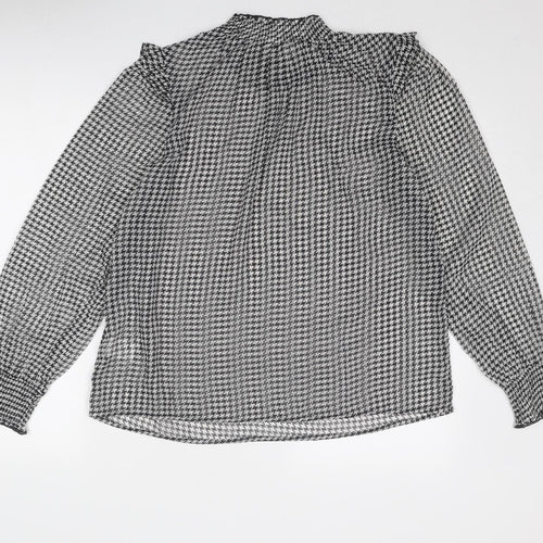 Cotton Traders Womens Black Geometric Polyester Basic Blouse Size 14 Mock Neck