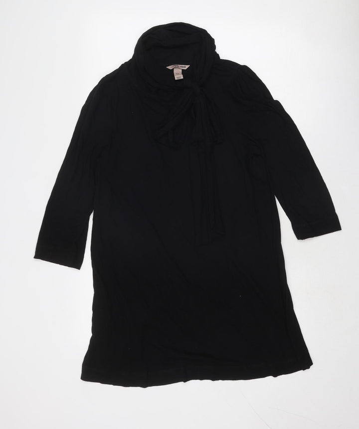 H&M Womens Black Cotton A-Line Size 14 Round Neck Tie