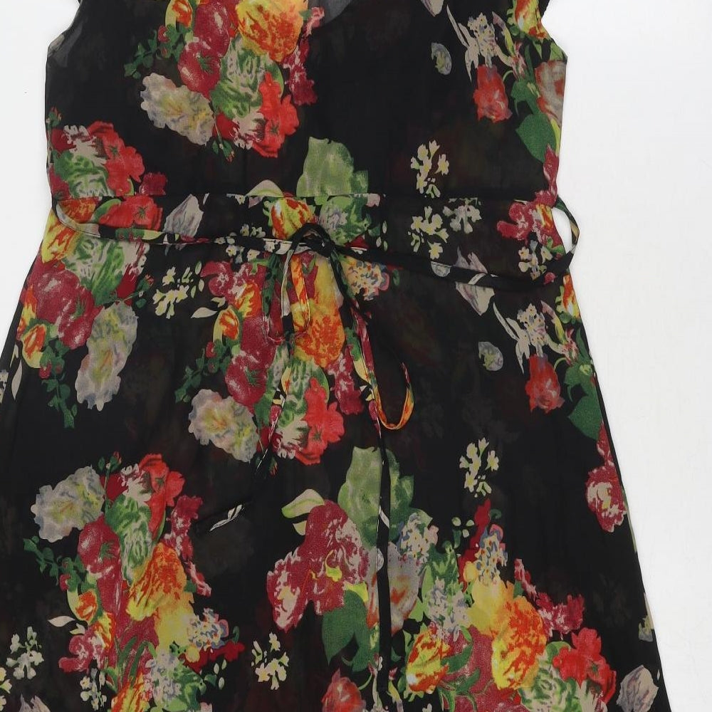 Heavenly Bump Womens Black Floral Polyester A-Line Size 10 V-Neck Pullover