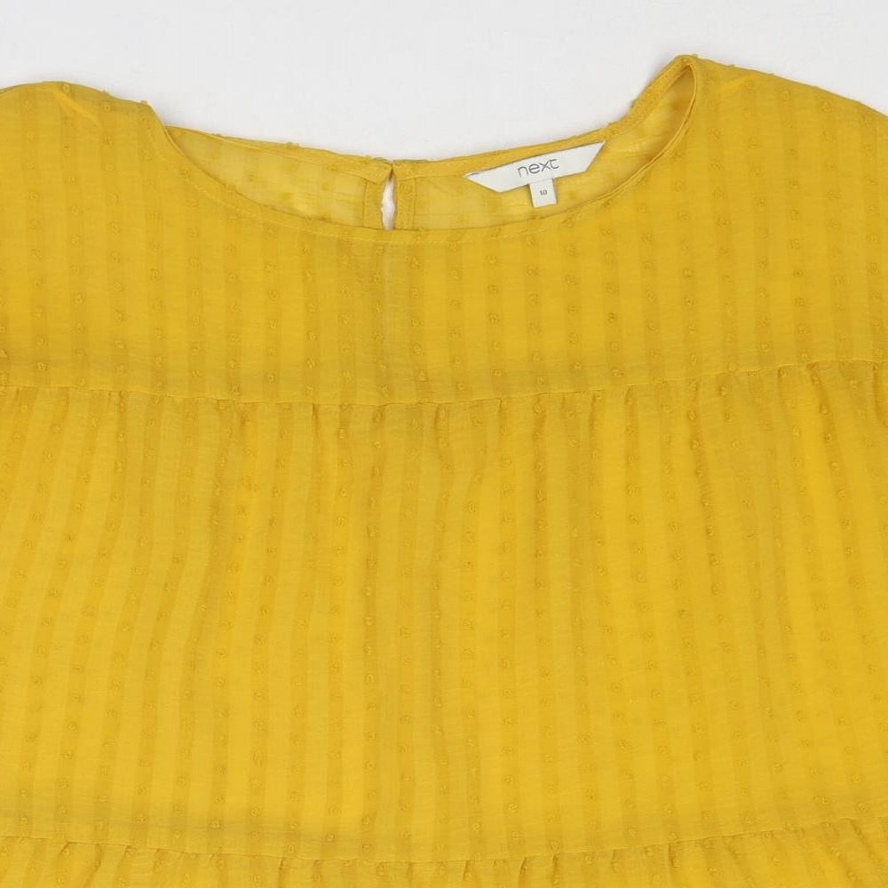 NEXT Womens Yellow Polyester Basic Blouse Size 10 Round Neck