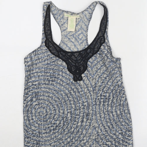 Staring at Stars Womens Blue Geometric Viscose Basic Tank Size XS Round Neck - Lace Detail