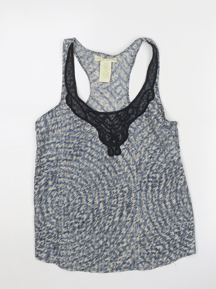 Staring at Stars Womens Blue Geometric Viscose Basic Tank Size XS Round Neck - Lace Detail