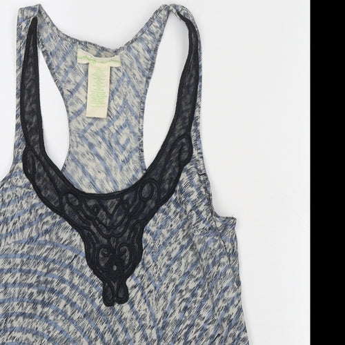 Staring at Stars Womens Blue Geometric Viscose Basic Tank Size XS Round Neck - Lace Detail