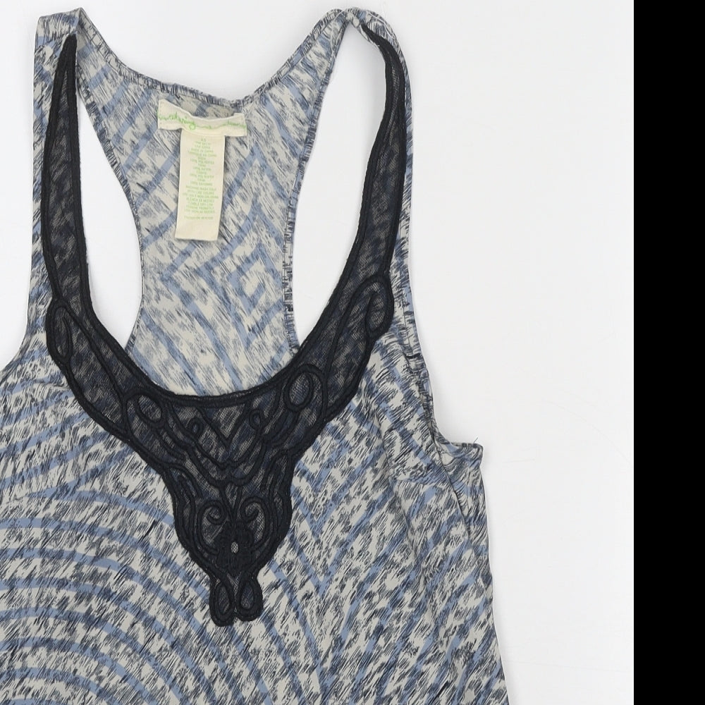 Staring at Stars Womens Blue Geometric Viscose Basic Tank Size XS Round Neck - Lace Detail