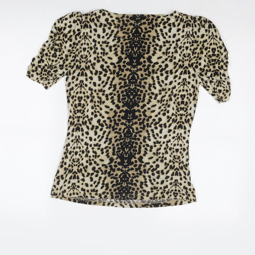 Marks and Spencer Womens Brown Geometric Polyester Basic Blouse Size 8 Round Neck
