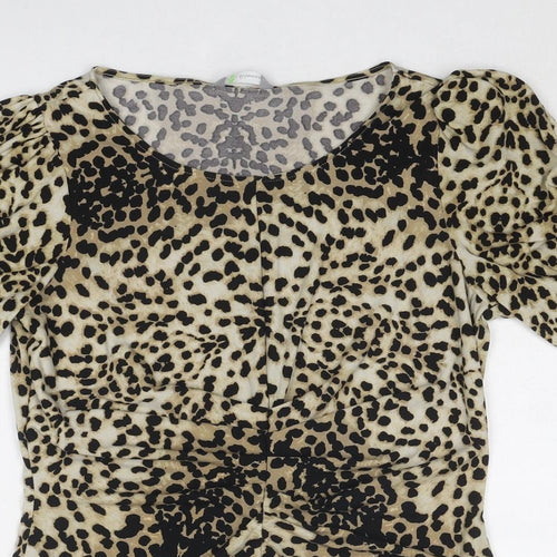 Marks and Spencer Womens Brown Geometric Polyester Basic Blouse Size 8 Round Neck