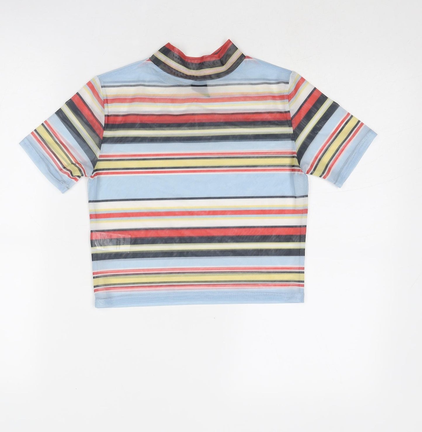 Urban Outfitters Womens Multicoloured Striped Polyester Basic T-Shirt Size XS Mock Neck