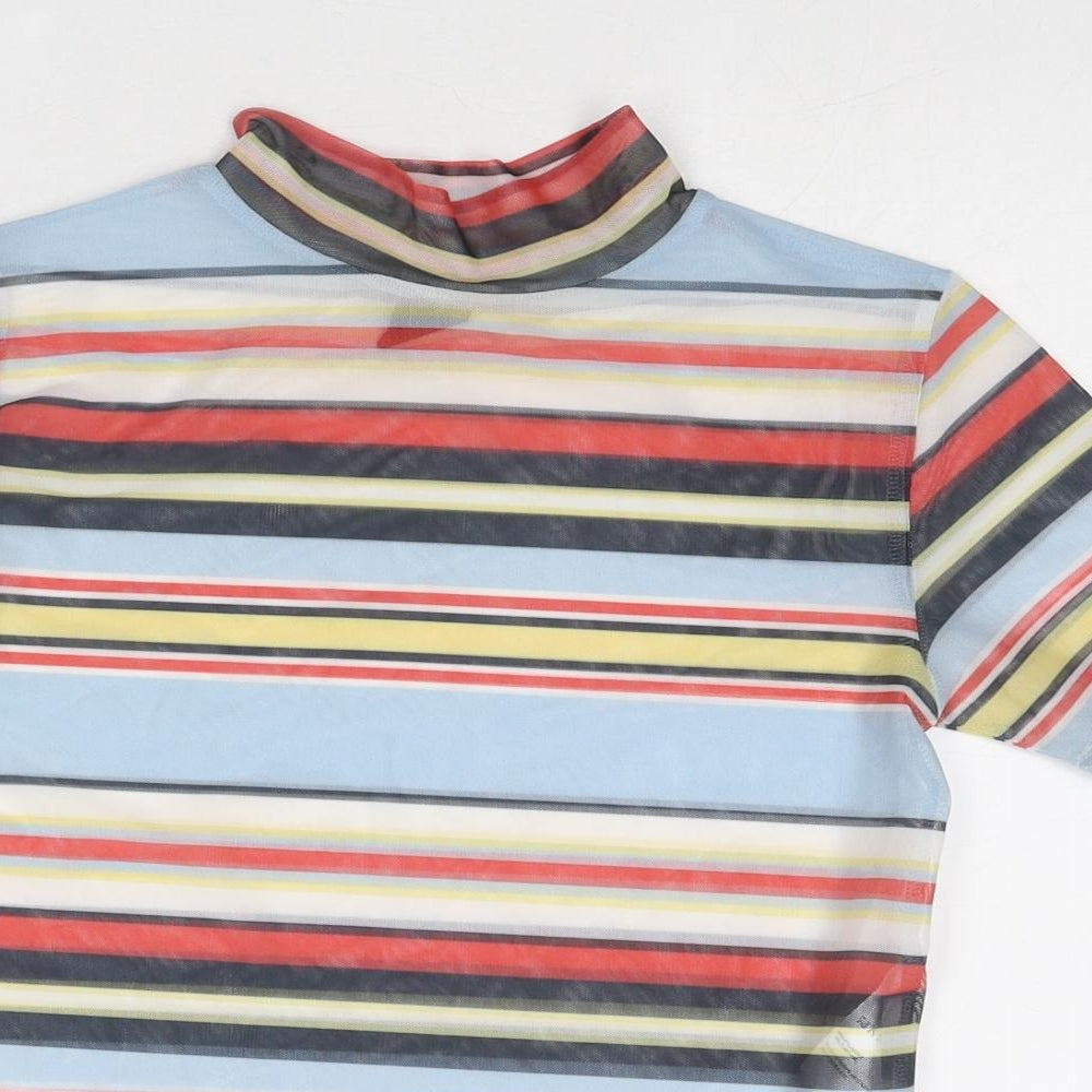 Urban Outfitters Womens Multicoloured Striped Polyester Basic T-Shirt Size XS Mock Neck