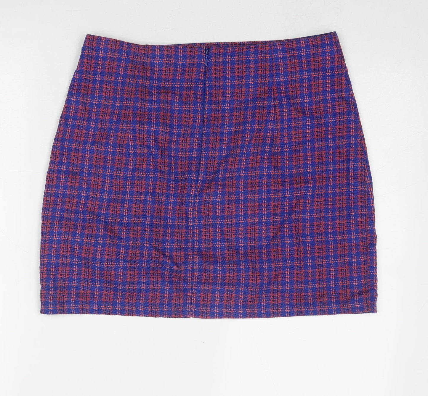 Topshop Womens Blue Plaid Polyester A-Line Skirt Size 12 Zip