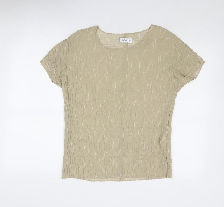 Bianca Womens Beige Geometric Polyester Basic Blouse Size 12 Round Neck