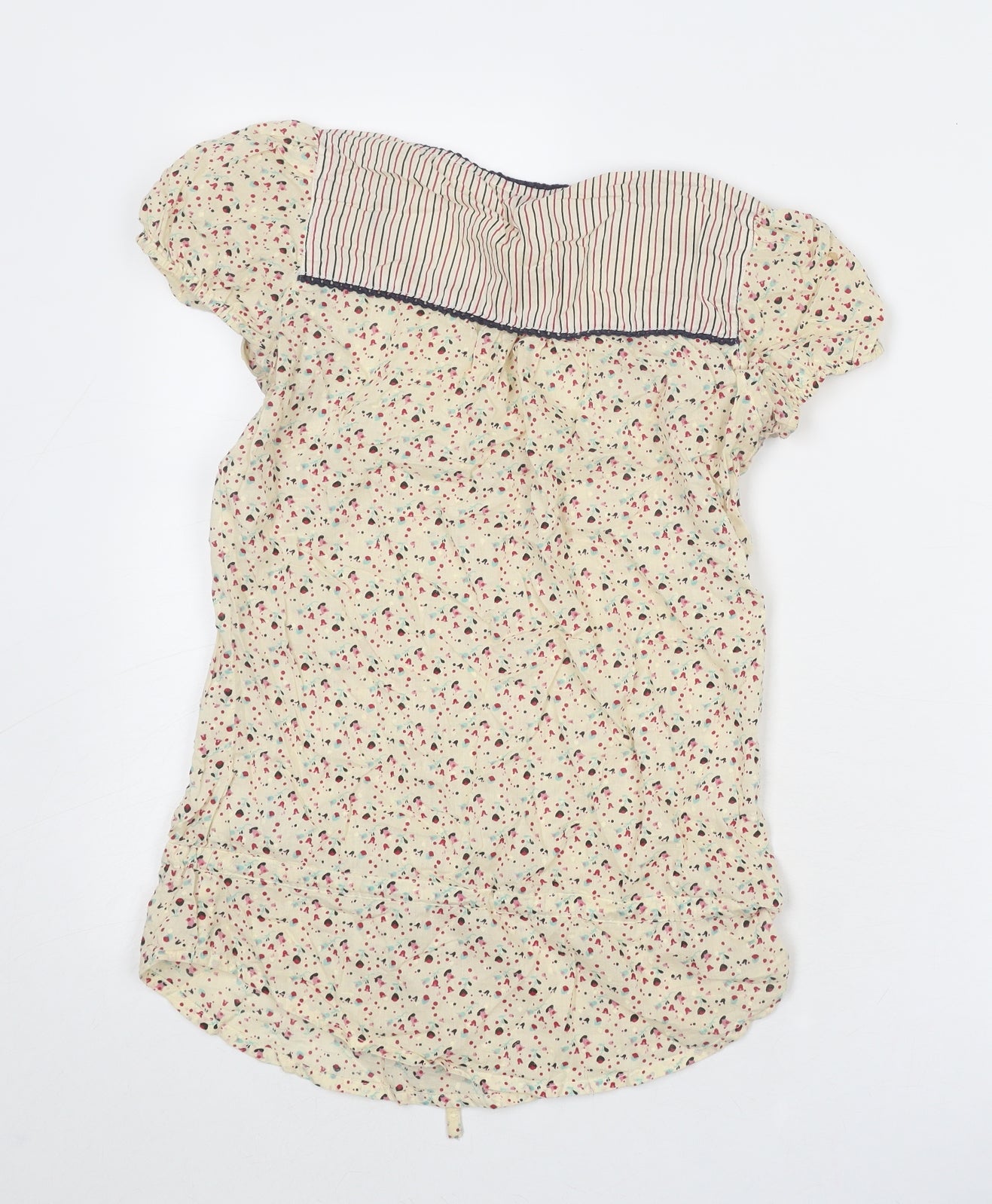 Miss Selfridge Womens Beige Geometric Cotton Basic Blouse Size 8 Round Neck