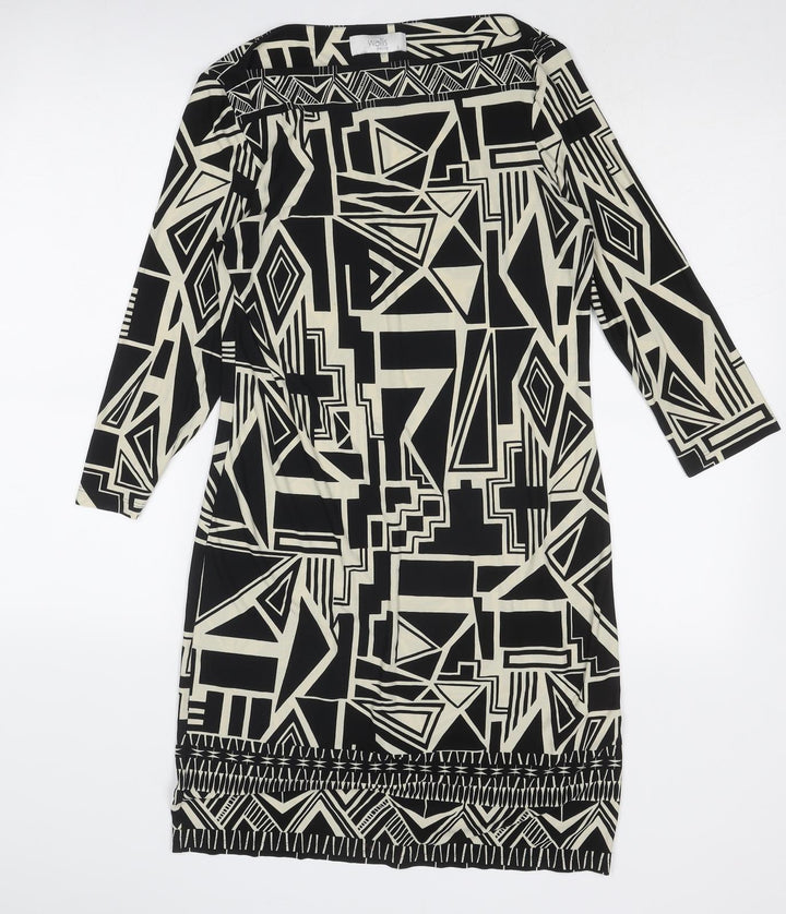 Wallis Womens Black Geometric Polyester A-Line Size S Round Neck Pullover