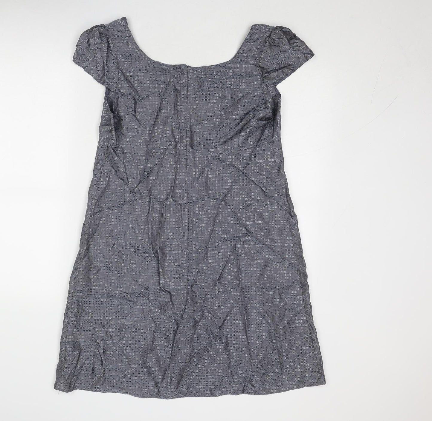Topshop Womens Blue Geometric Viscose A-Line Size 14 Round Neck Zip