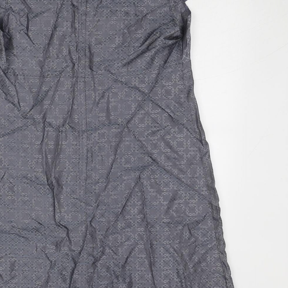 Topshop Womens Blue Geometric Viscose A-Line Size 14 Round Neck Zip
