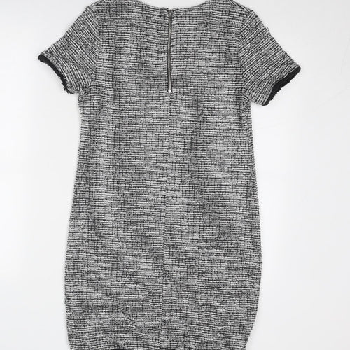 New Look Womens Grey Geometric Cotton Shift Size 8 Round Neck Zip