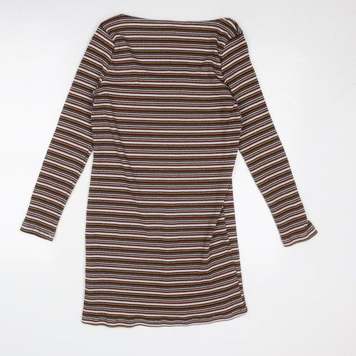Topshop Womens Multicoloured Striped Polyester Shirt Dress Size 16 Round Neck Button
