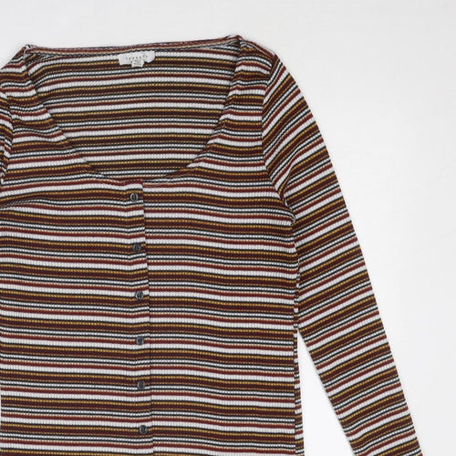 Topshop Womens Multicoloured Striped Polyester Shirt Dress Size 16 Round Neck Button