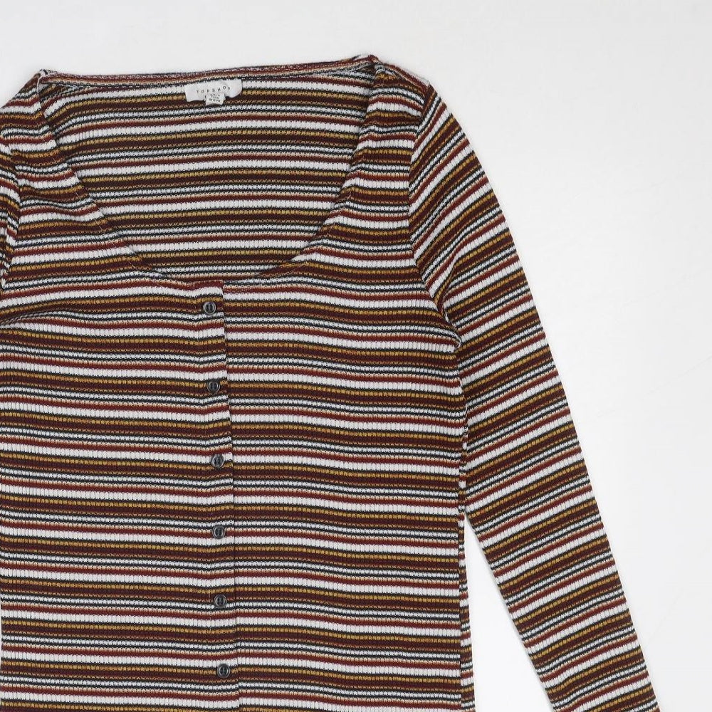 Topshop Womens Multicoloured Striped Polyester Shirt Dress Size 16 Round Neck Button