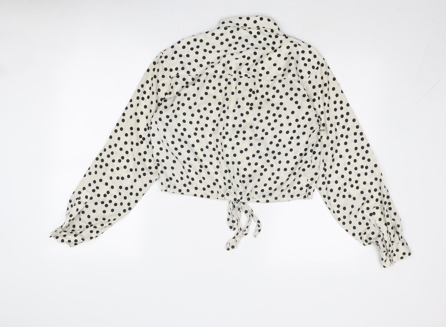 Topshop Womens Ivory Polka Dot Polyester Basic Button-Up Size 8 Collared