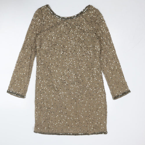 Phase Eight Womens Gold Polyester Shift Size 10 Round Neck Tie - Open Back
