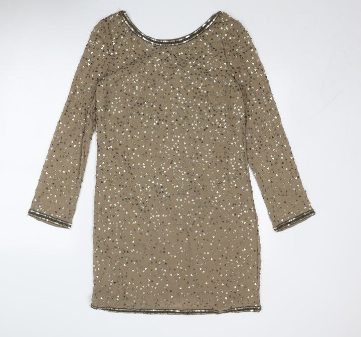 Phase Eight Womens Gold Polyester Shift Size 10 Round Neck Tie - Open Back