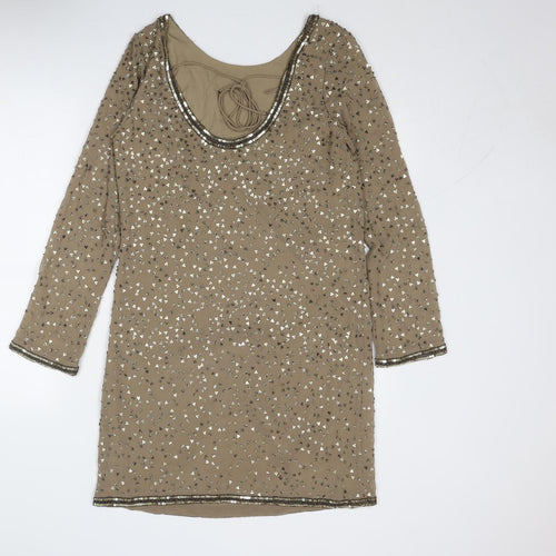 Phase Eight Womens Gold Polyester Shift Size 10 Round Neck Tie - Open Back