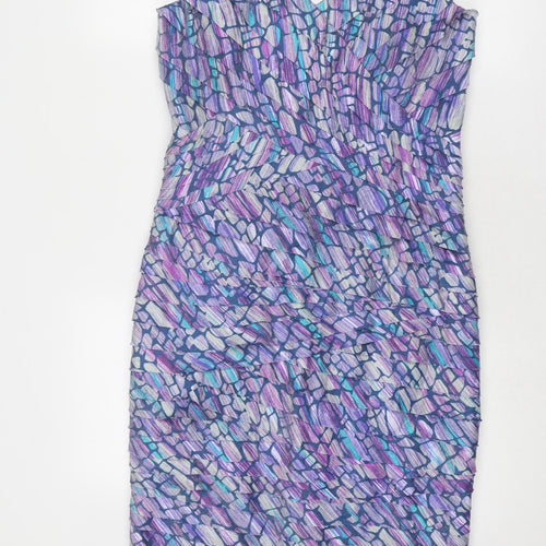 Alexon Womens Purple Geometric Viscose Shift Size 12 V-Neck Zip