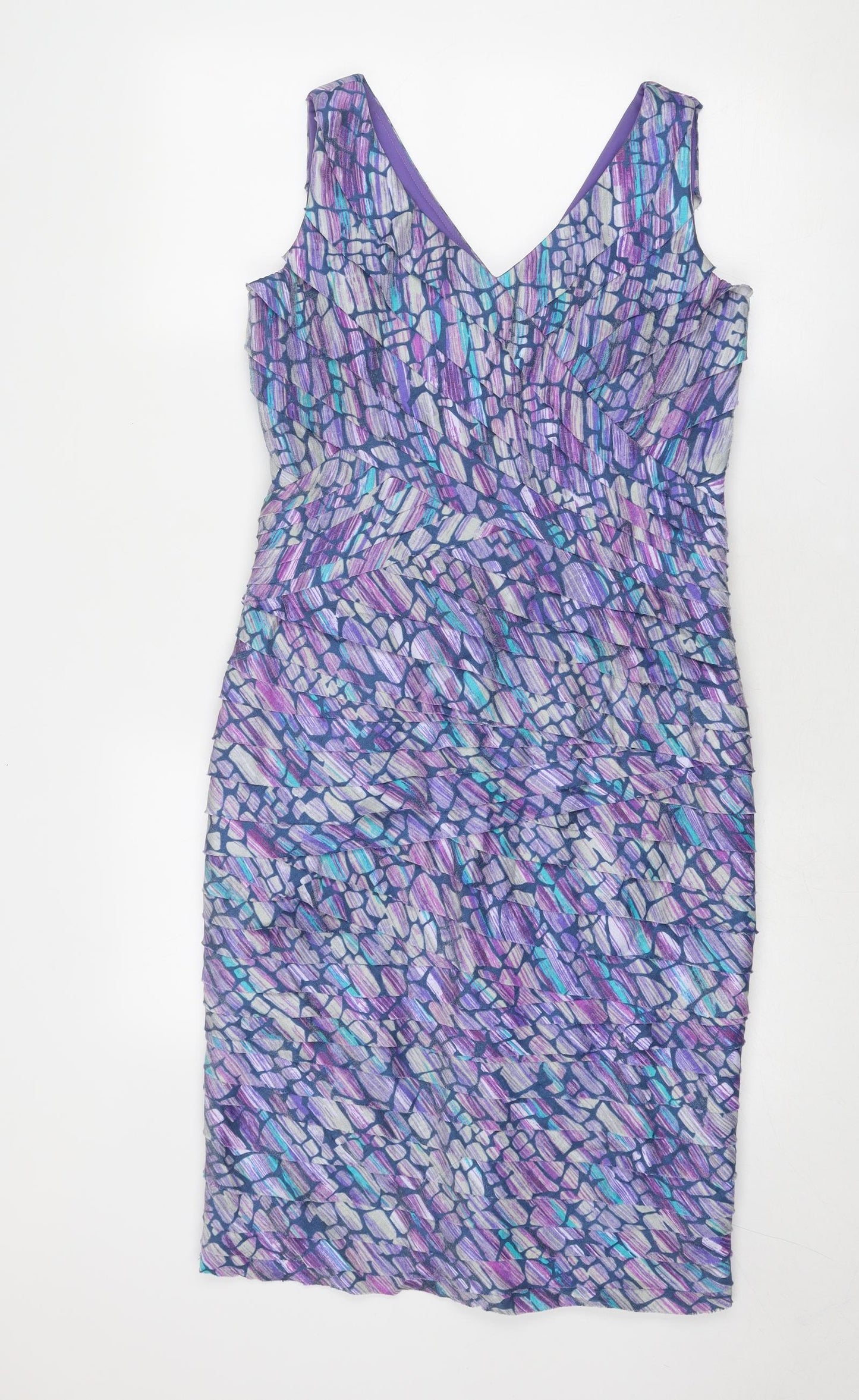 Alexon Womens Purple Geometric Viscose Shift Size 12 V-Neck Zip