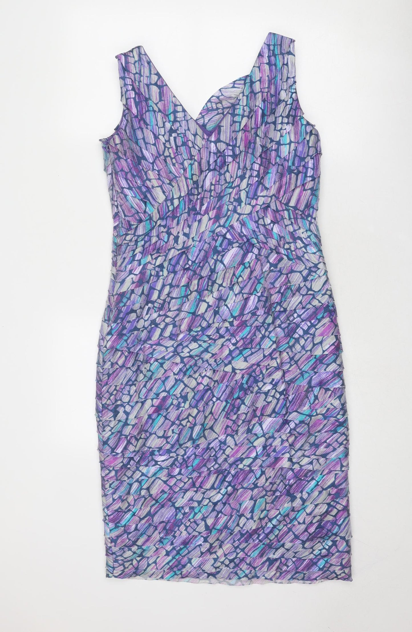 Alexon Womens Purple Geometric Viscose Shift Size 12 V-Neck Zip