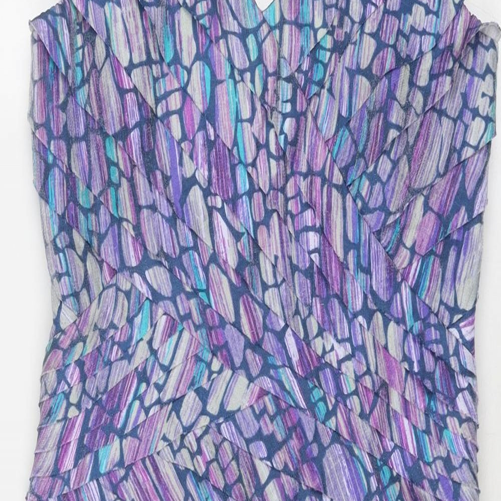 Alexon Womens Purple Geometric Viscose Shift Size 12 V-Neck Zip